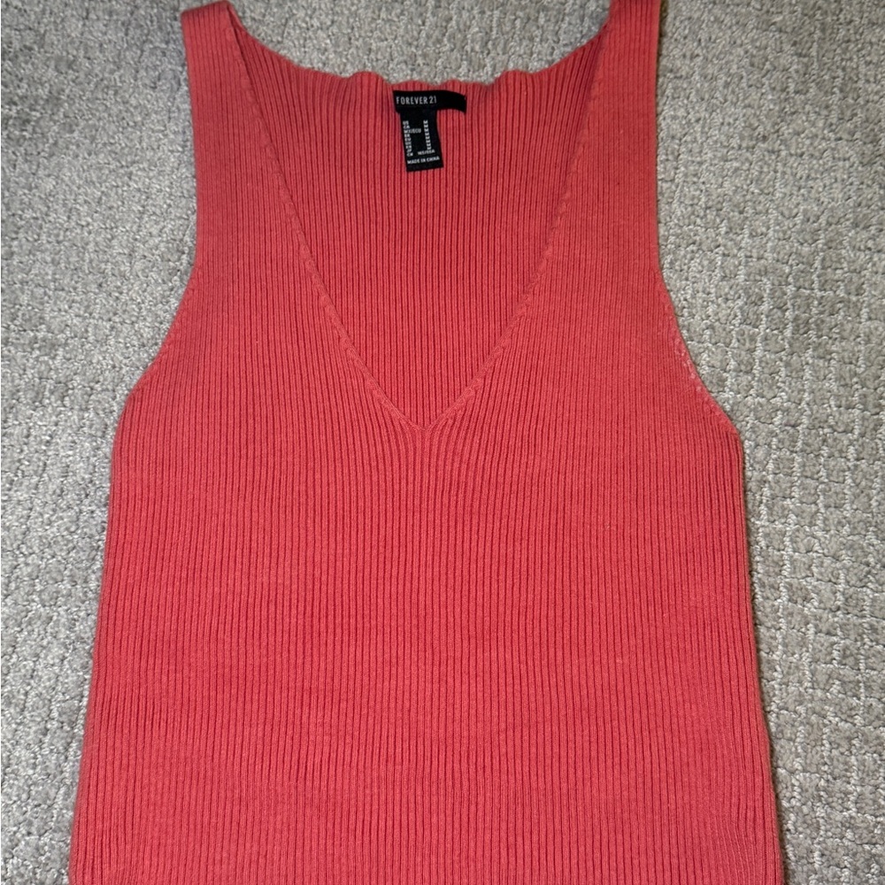 Forever 21 Orange Ribbed Sleeveless Tank Top